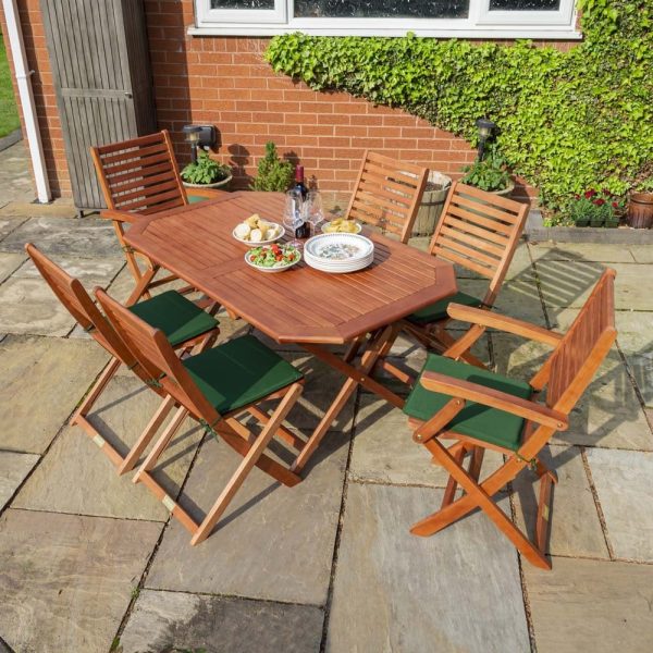 Plumley Six Seat Dining Set - Green cushions